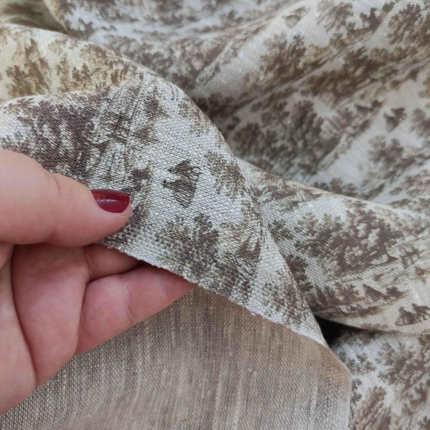 100% LINEN Fabric Toile de Jouy brown Countryside, oatmeal linen fabric with brown print, French linen fabric upholstery home decor curtains