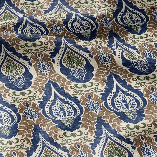 100% linen Vintage Brown Paisley Print fabric for Curtain Upholstery Cushion - Vintage Indian block print fabric for dress making sewing