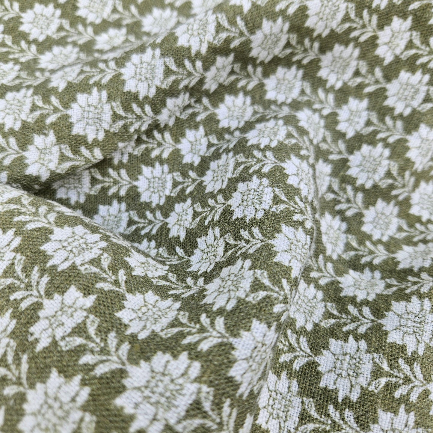 100% LINEN Fabric block print olive green on white - heavy linen fabric for upholstery home decor or medium for clothing 2512