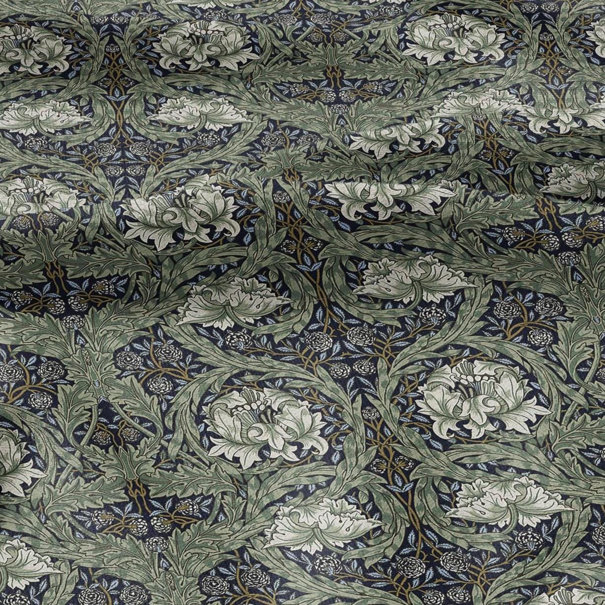 William Morris African marigold green print on 100% LINEN - Victorian Art crafts linen Fabric - botanical Historical upholstery home textile