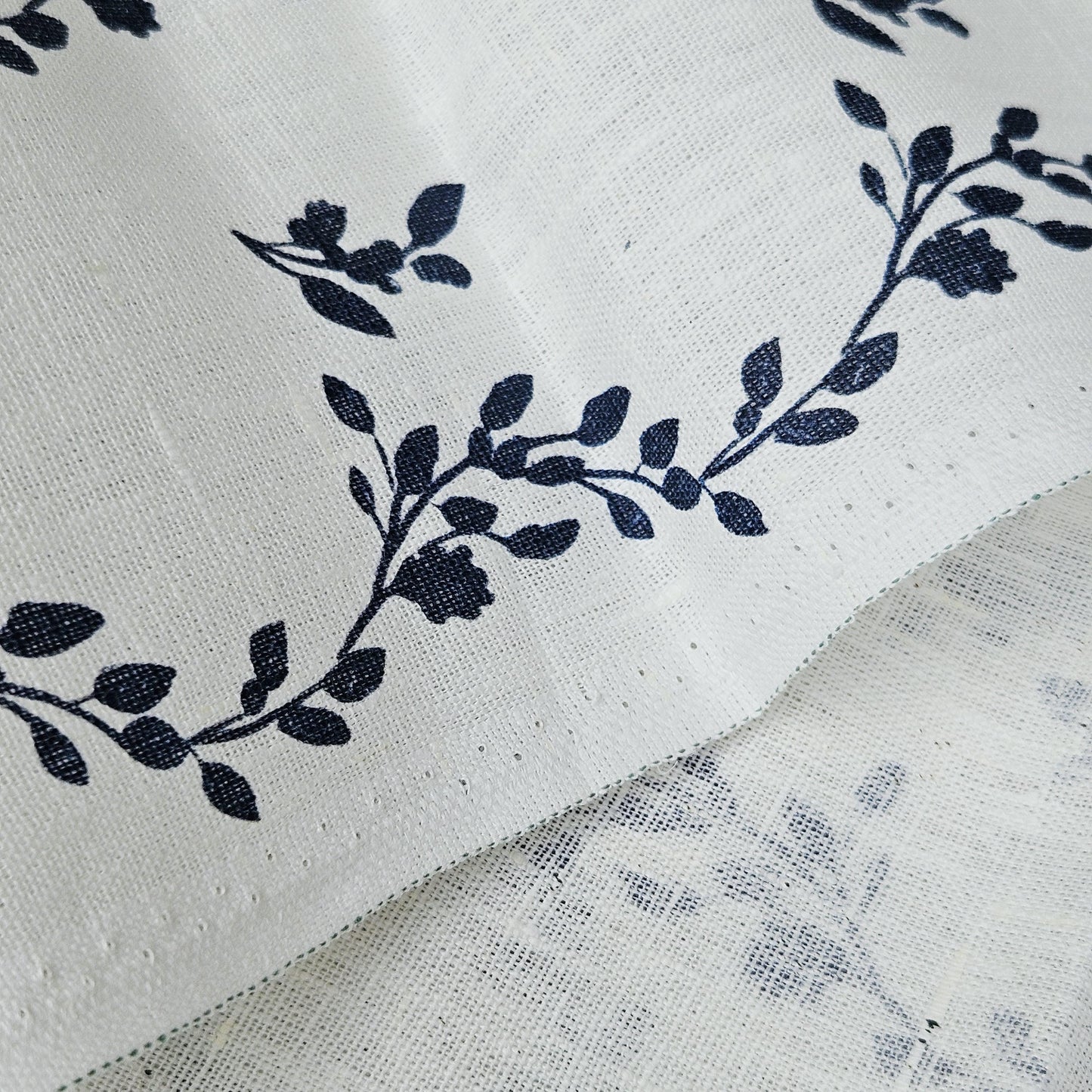 100% LINEN Fabric Striped floral indigo blue - block print vinesprint for upholstery curtains dress making 2642