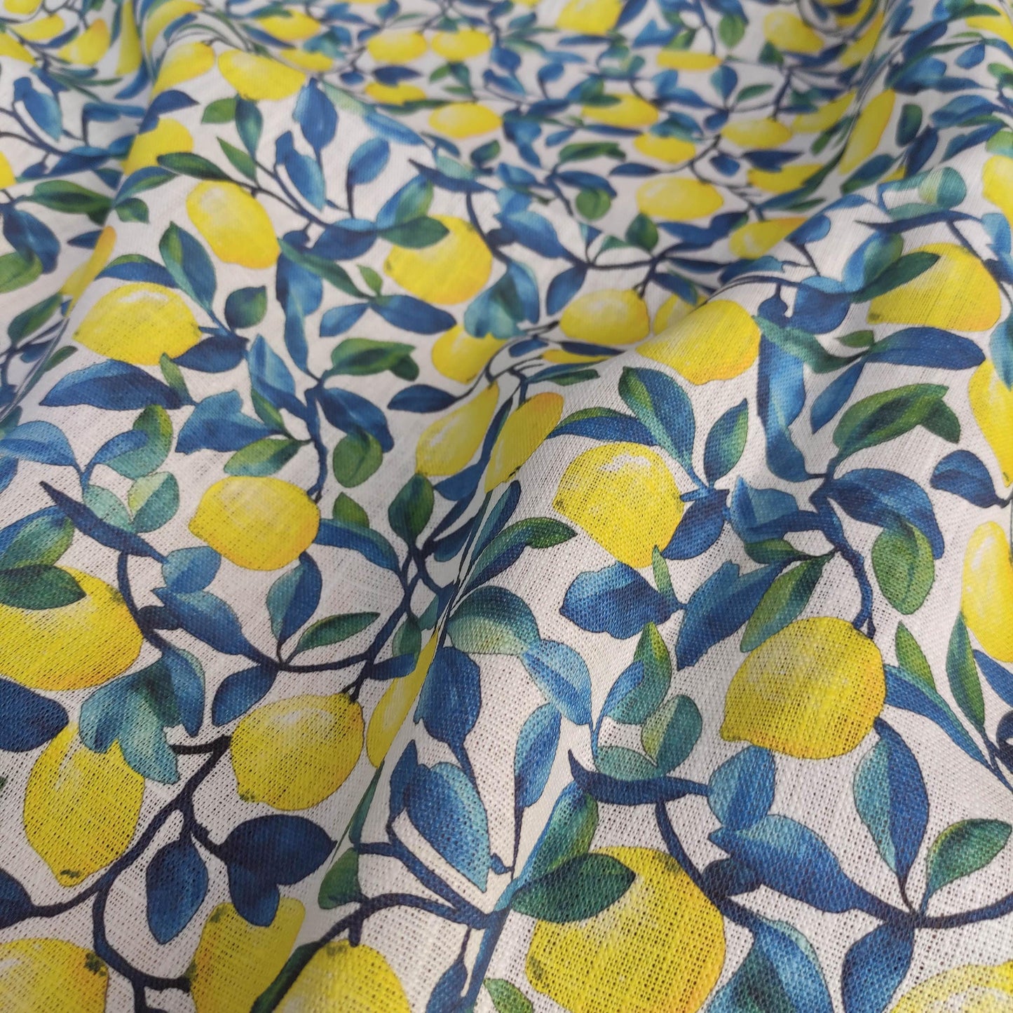 100% LINEN Fabric lemons print, oatmeal natur linen with Italian citrus print, linen fabric home decor upholstery with Italian lemon print