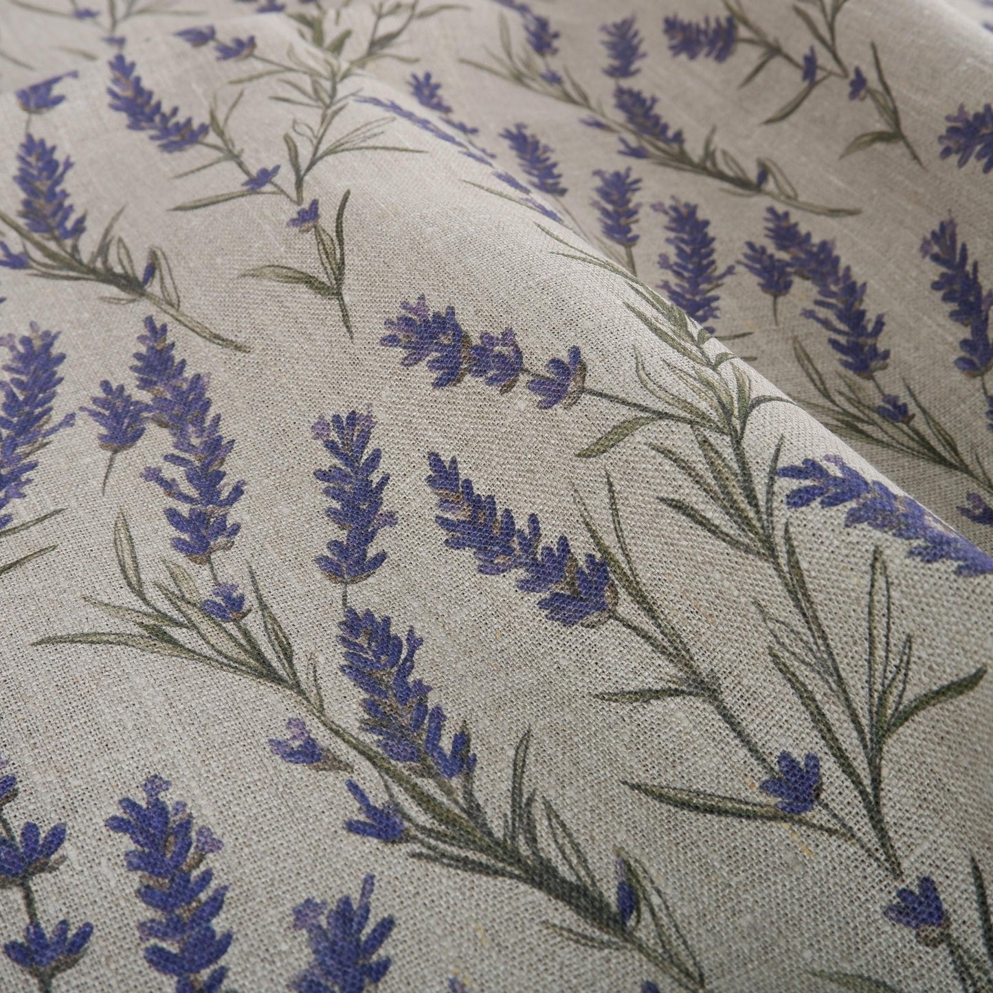 100% LINEN Fabric LAVENDER print on oatmeal linen - French county linen floral upholstery dress making curtains