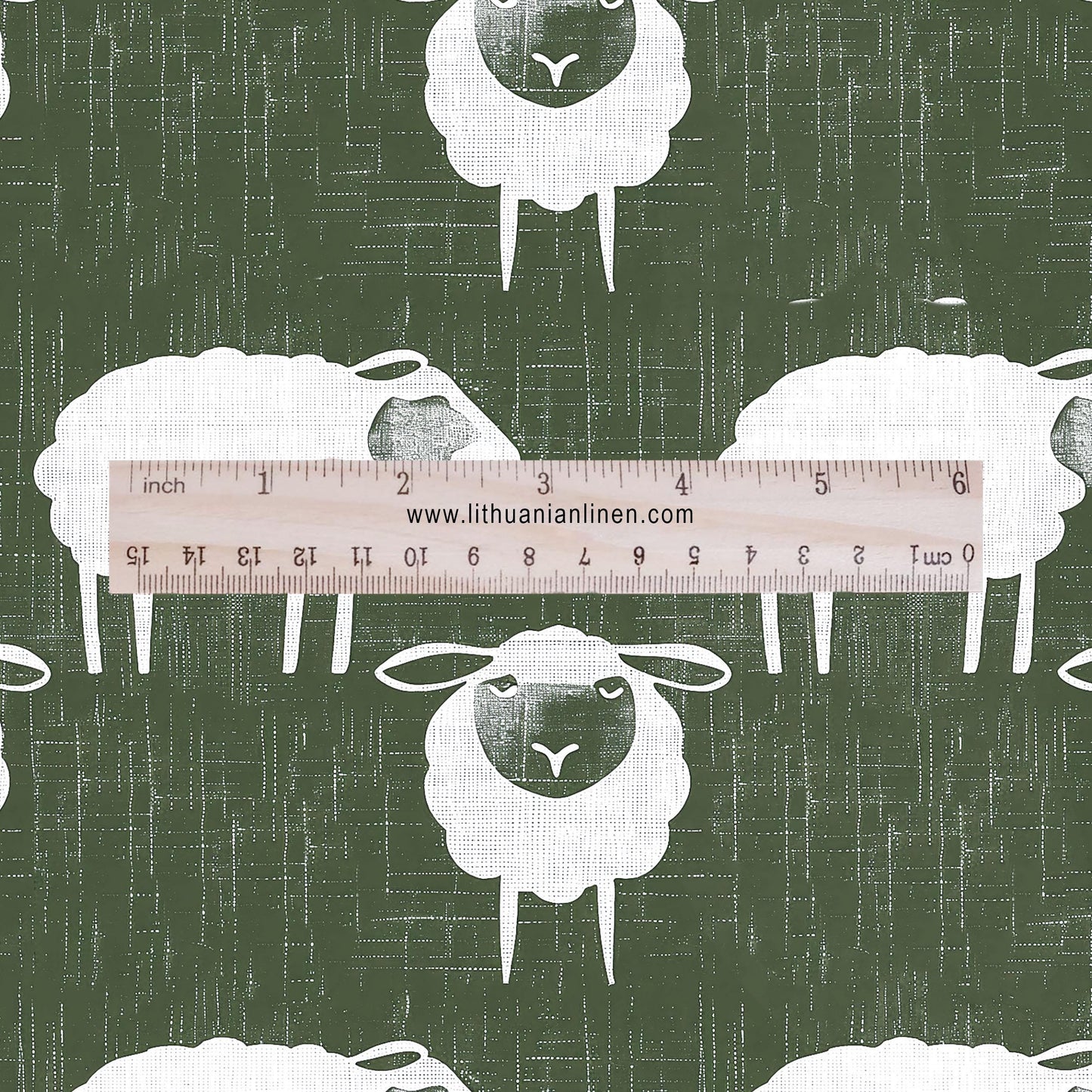 100% LINEN Fabric Sheep green white - white graphic fabric print - Scandinavian linen Modern Nursery fabric