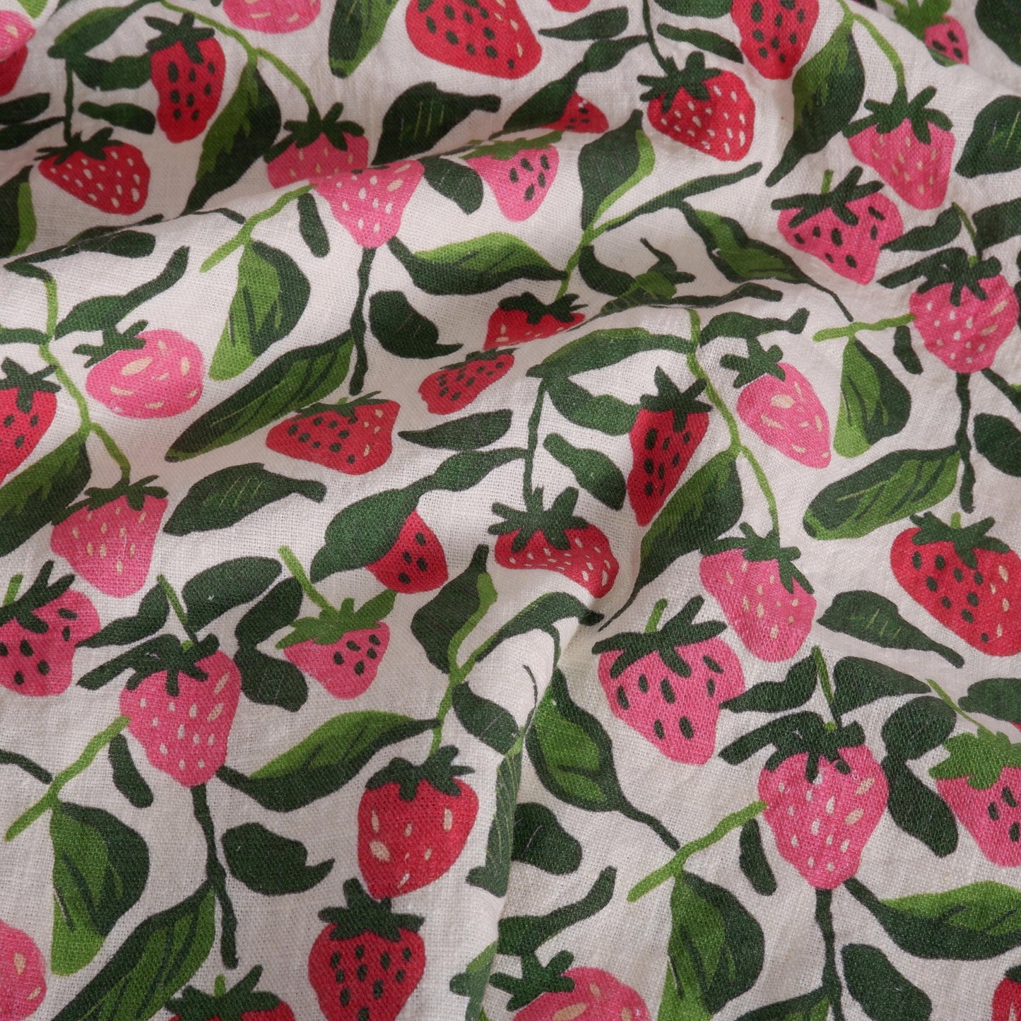 100% LINEN Fabric strawberry field print - linen fabric berries print - Scandinavian linen fabric upholstery home decor dressmaking 2077