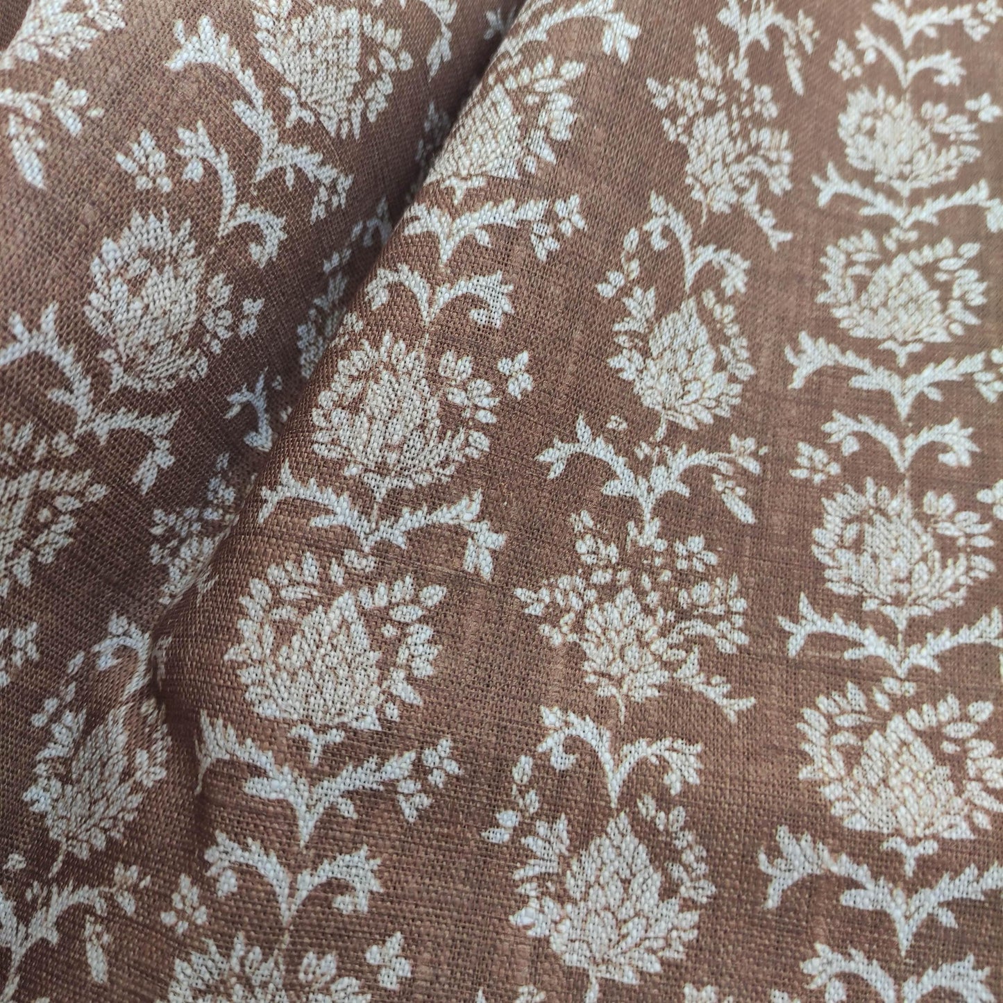 100% linen beige Block prints fabric for Curtain Upholstery Cushion Viburnum- Art deco flower print fabric for dress making sewing