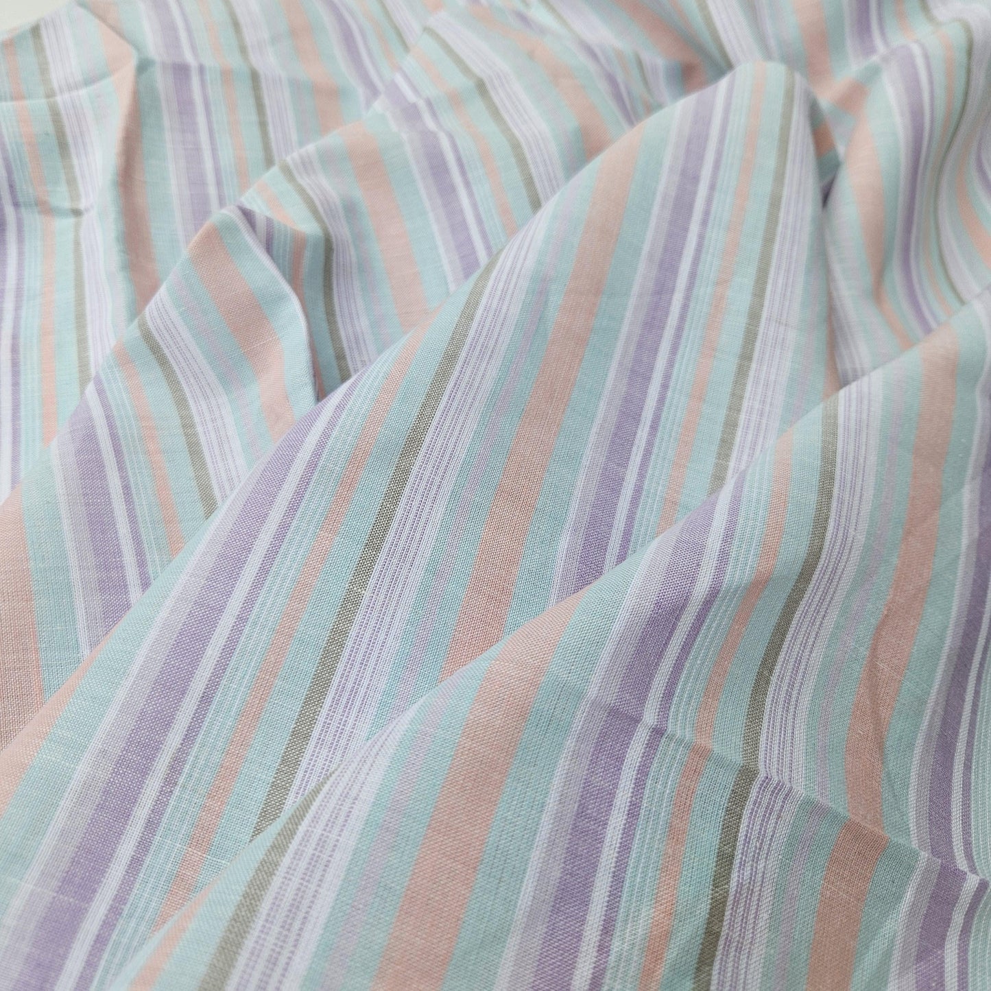 Premium Linen striped Fabric in pastel purple pink white | Medium weight multicolor stripes Roskilde Stripe for clothing home textile