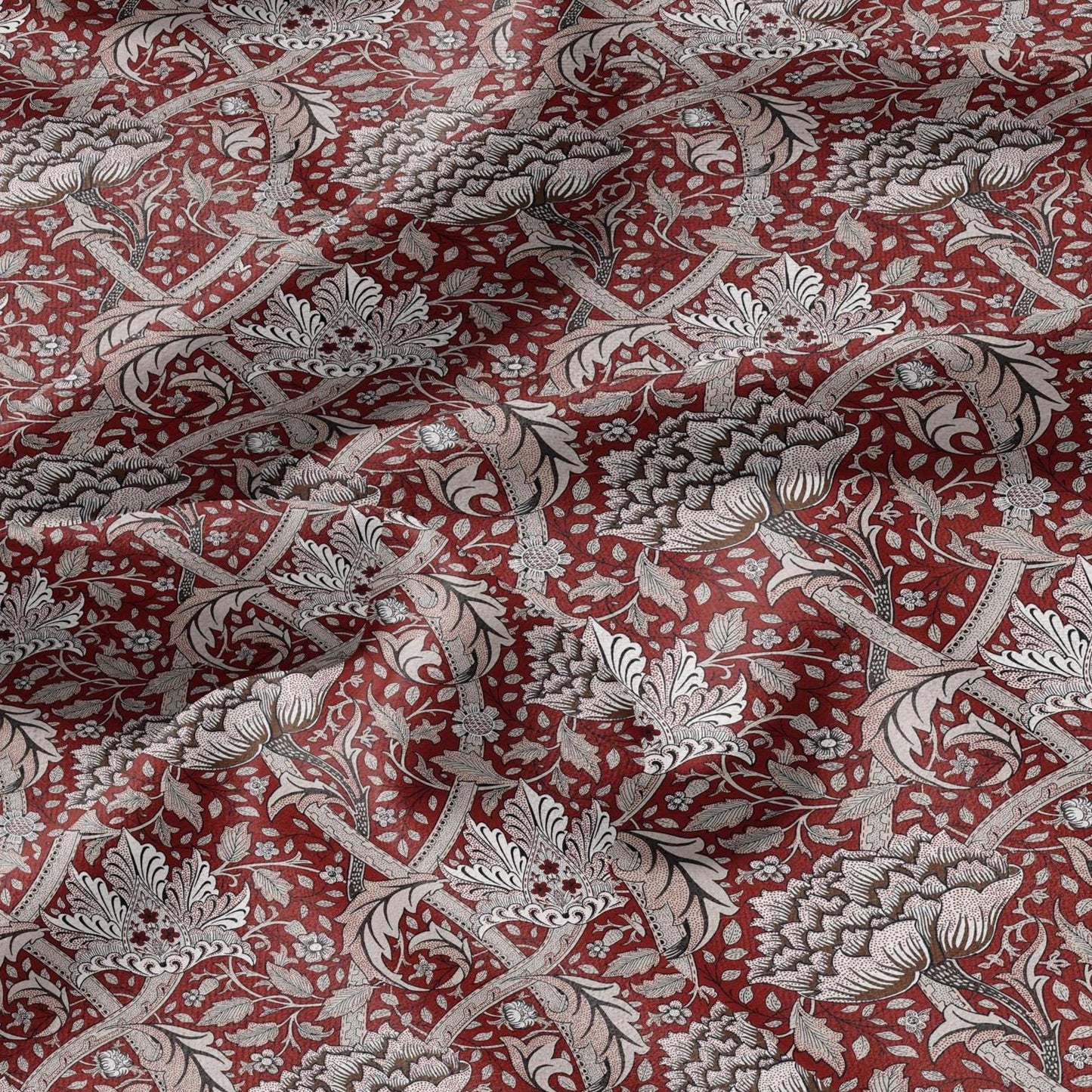 William Morris Windrush red print on 100% LINEN - Victorian Art crafts linen Fabric - botanical Historical upholstery home textile