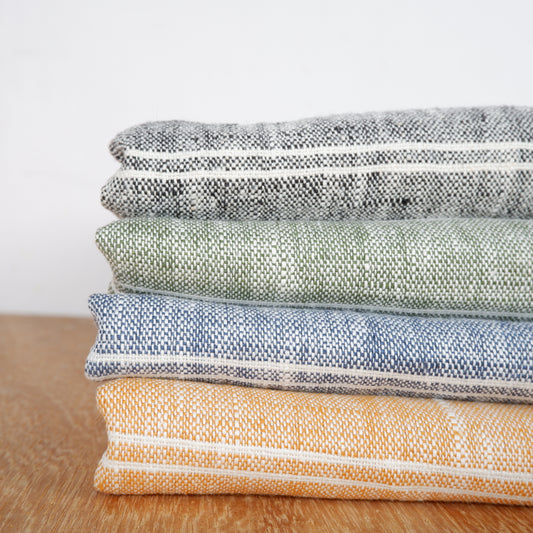 Green COTTAGE stripes - heavy linen fabric - T310