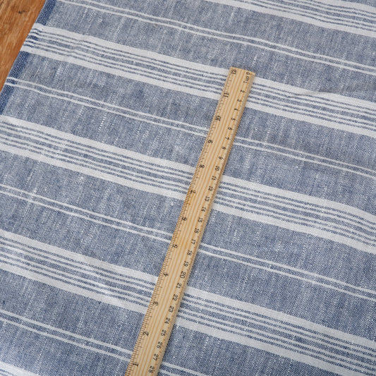 Blue Cottage stripes - heavy linen fabric - T311