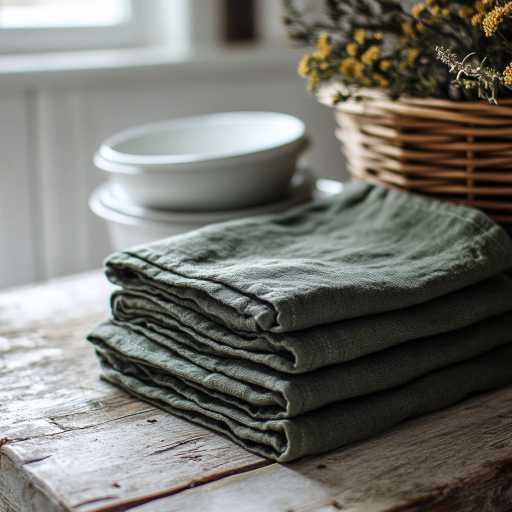 Forest green linen kitchen towel