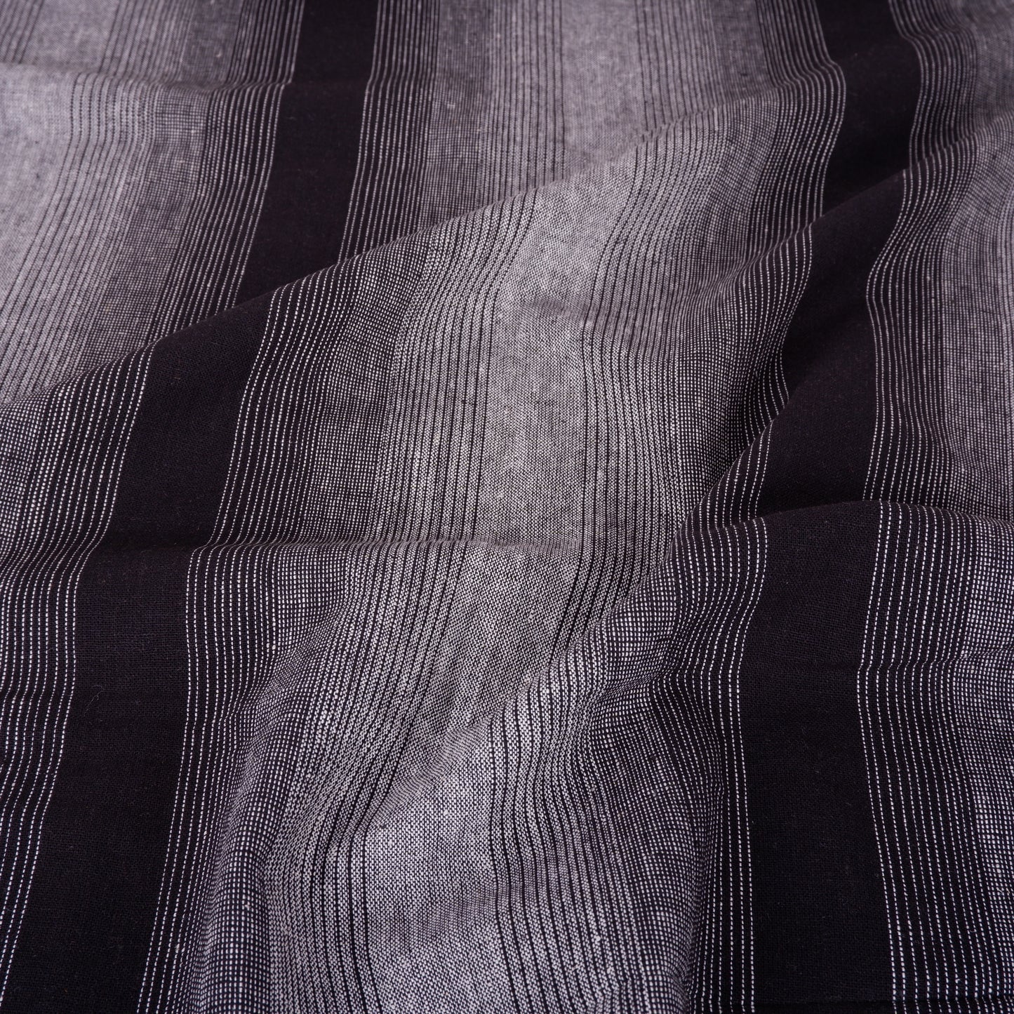 Premium Linen striped Fabric in BLACK grey beige white - Medium weight OMBRE - T305