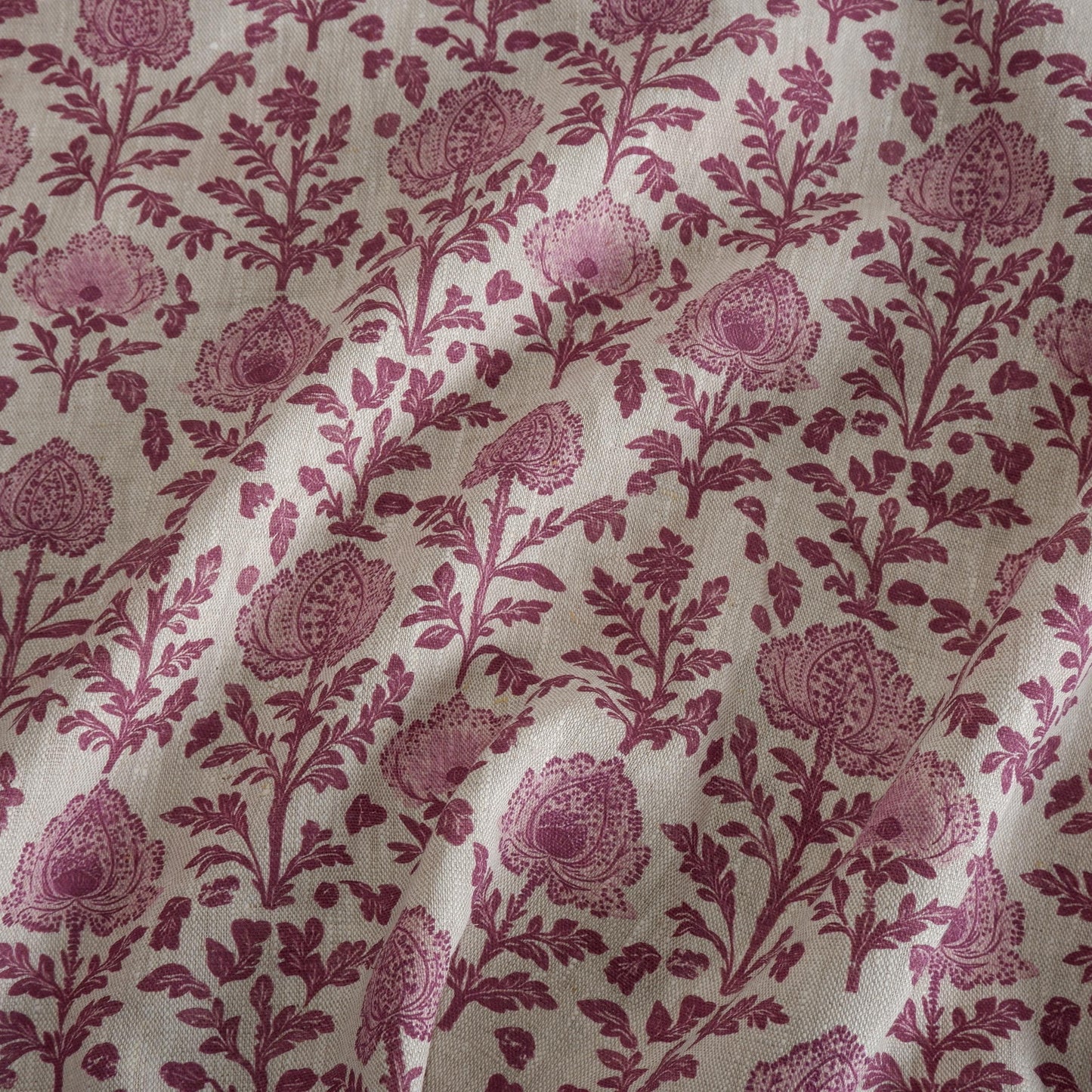 100% LINEN Fabric red Floral Block Print - Drapery Interior French Patterned Fabric for Curtain Pillow Accent Home Decor Living Room Bedroom