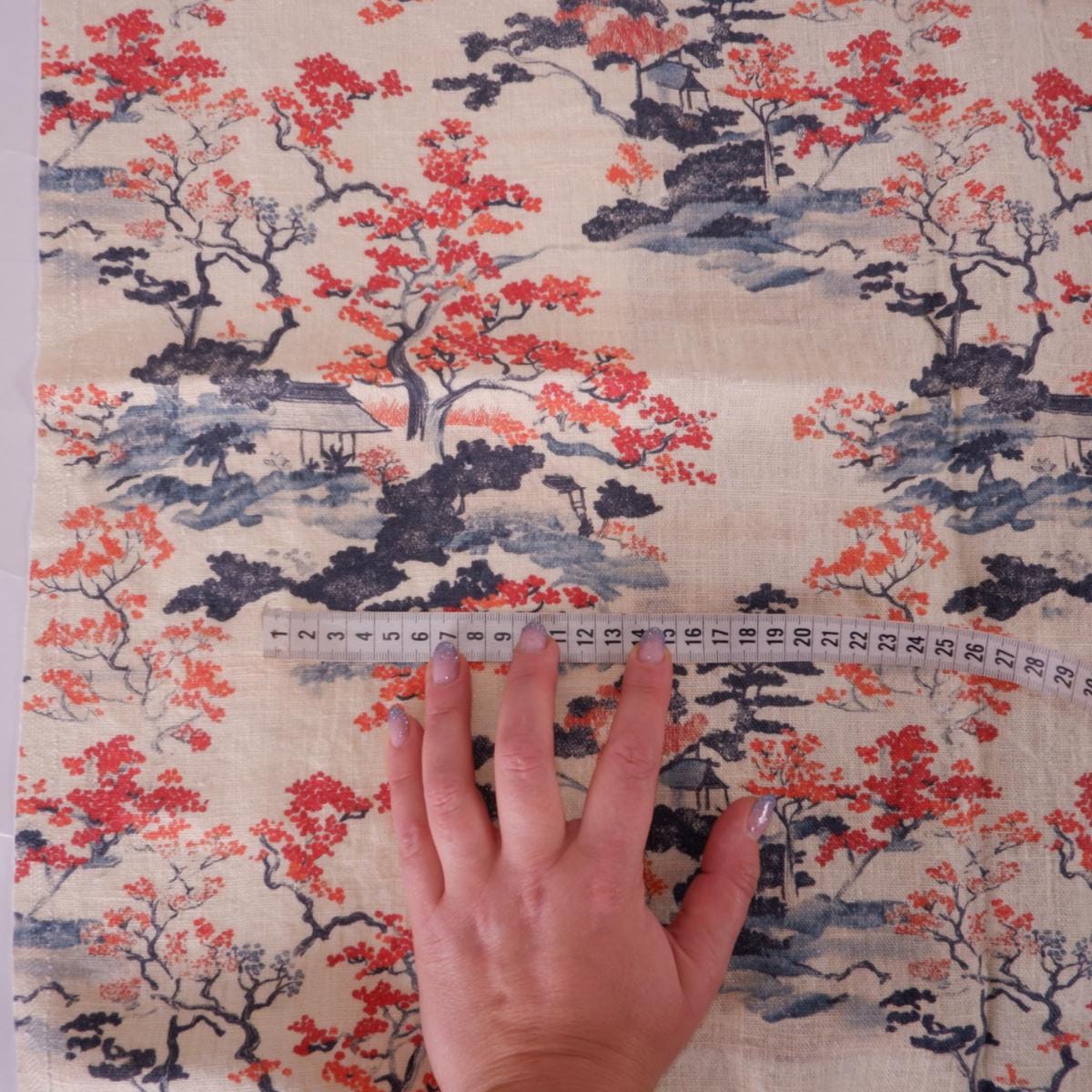 100% LINEN Fabric Floral print, Autumn in Japan botanical print linen fabric, heavy linen fabric for upholstery home decor curtains cushions