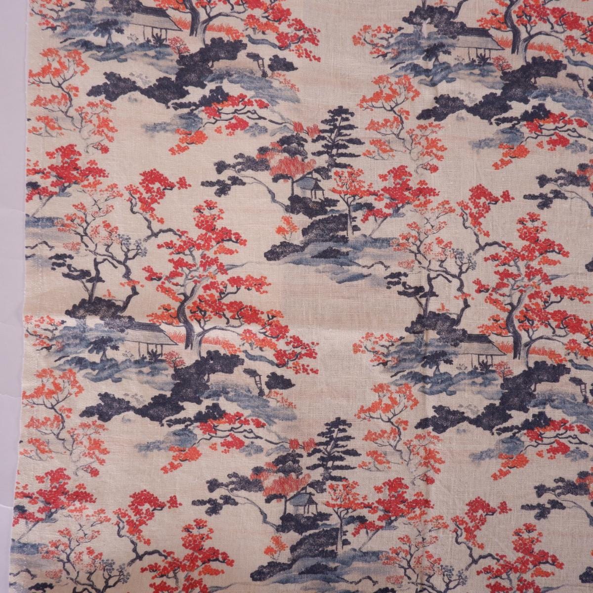 100% LINEN Fabric Floral print, Autumn in Japan botanical print linen fabric, heavy linen fabric for upholstery home decor curtains cushions