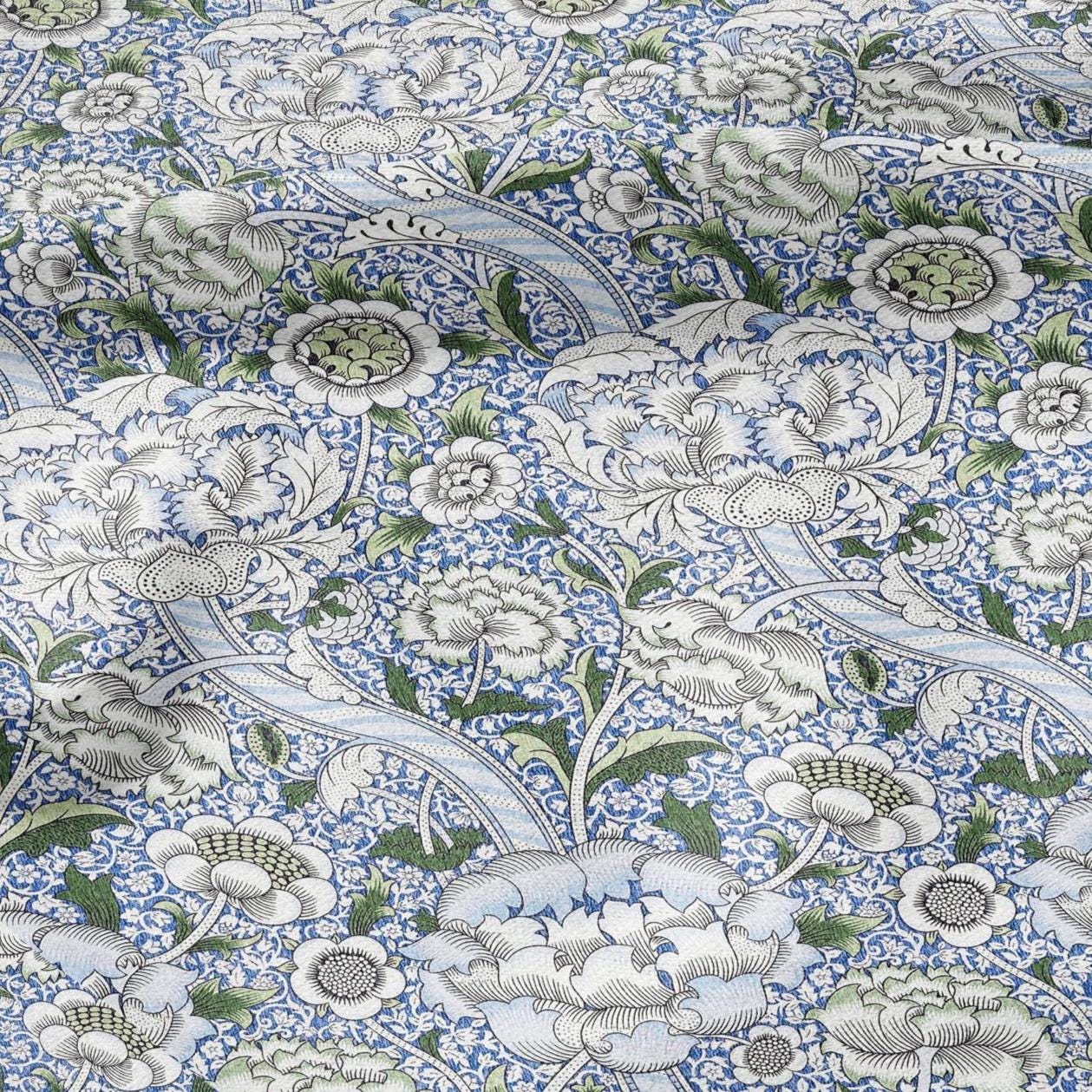 William Morris Wandle blue print on 100% LINEN - Victorian Art crafts linen Fabric - botanical Historical upholstery home textile