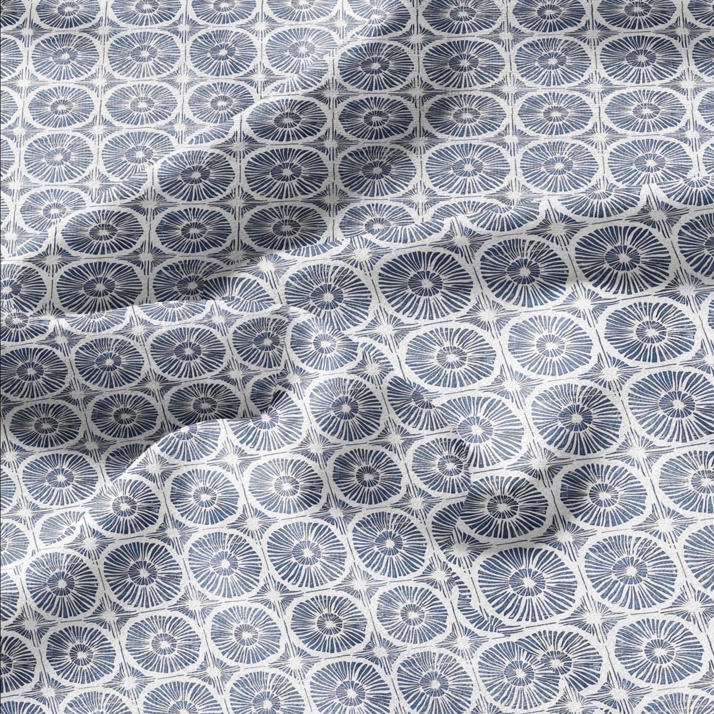 100% LINEN Fabric Japanese indigo blue circle print - Japandi linen print upholstery curtains dress making 2011