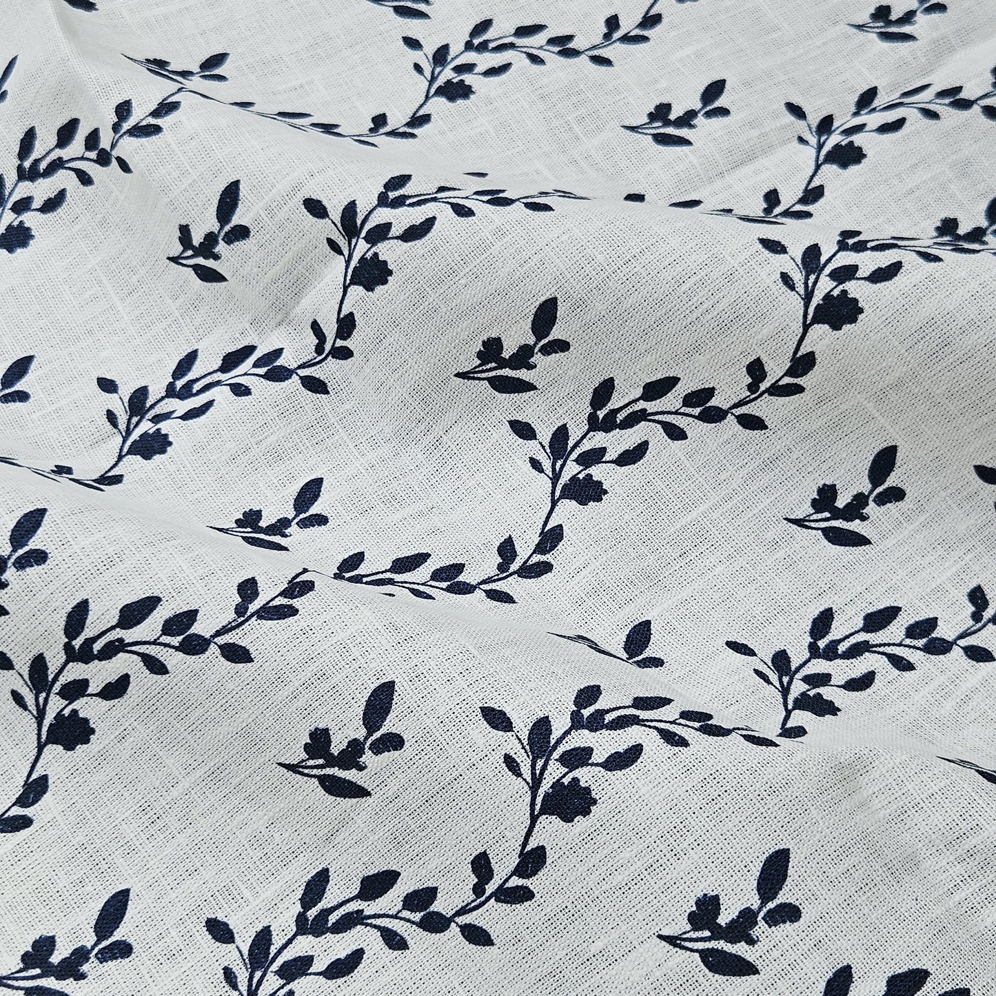 100% LINEN Fabric Striped floral indigo blue - block print vinesprint for upholstery curtains dress making 2642