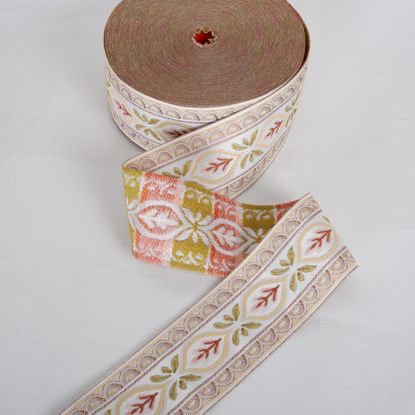 Jacquard woven fabric trim - Ribbon width 60 mm or 2.3" - Pale pink Decorative webbing Tape Trim