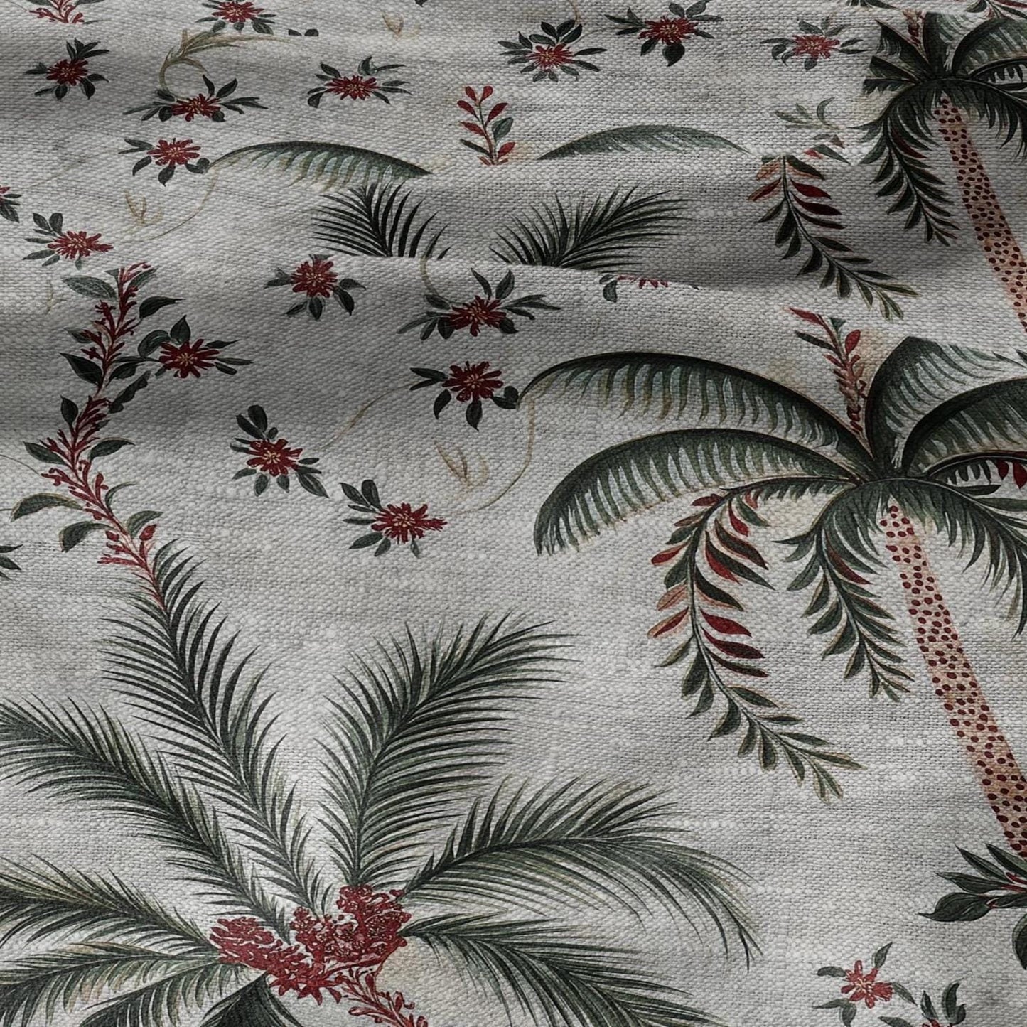 100% LINEN Fabric Palm tree print flowers - oatmeal linen fabric art deco print - fabric for home decor upholstery