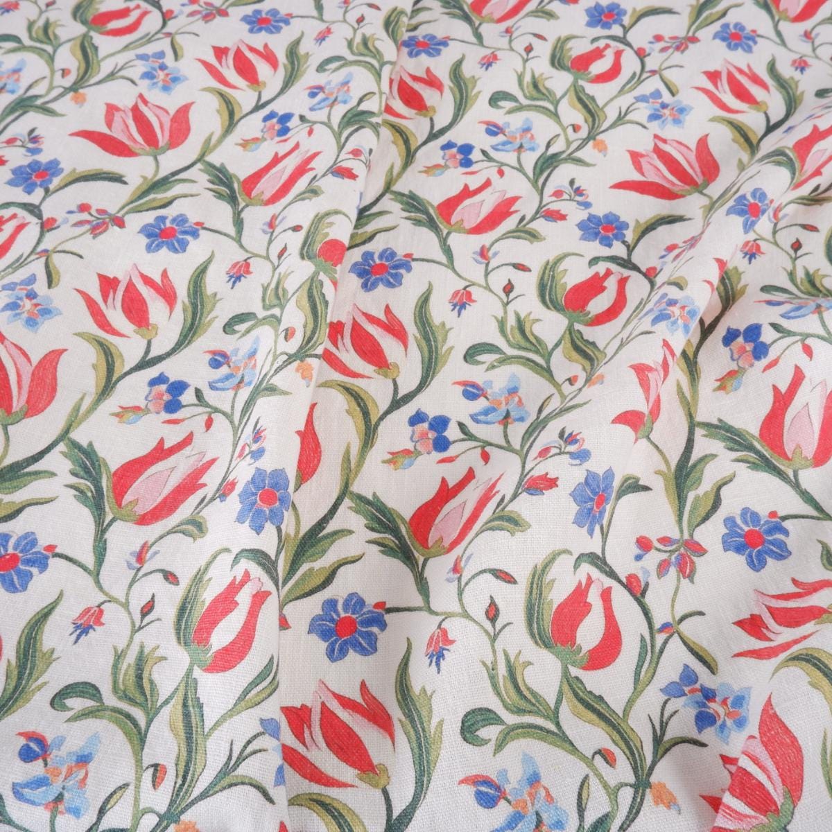 Tulips fabric 100% LINEN , flax linen fabric botanical floral for upholstery home decor clothing LithuanianLinen