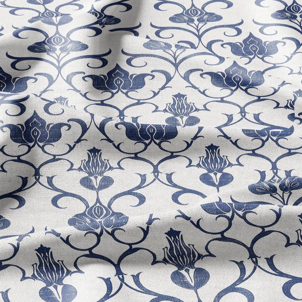 100% LINEN Fabric stripe Tulips floral print linen - blue linen botanical fabric for upholstery home decor dress making