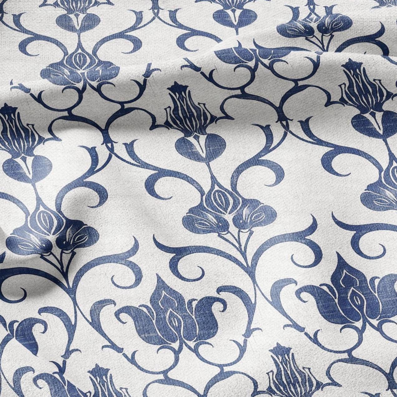 100% LINEN Fabric stripe Tulips floral print linen - blue linen botanical fabric for upholstery home decor dress making