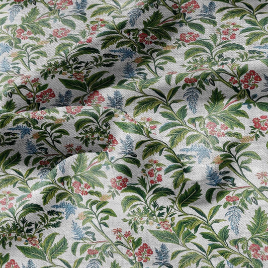 100% LINEN Fabric Tropical flower print - Red green floral Modern vintage fabric - upholstery home decor sewing clothing 2354