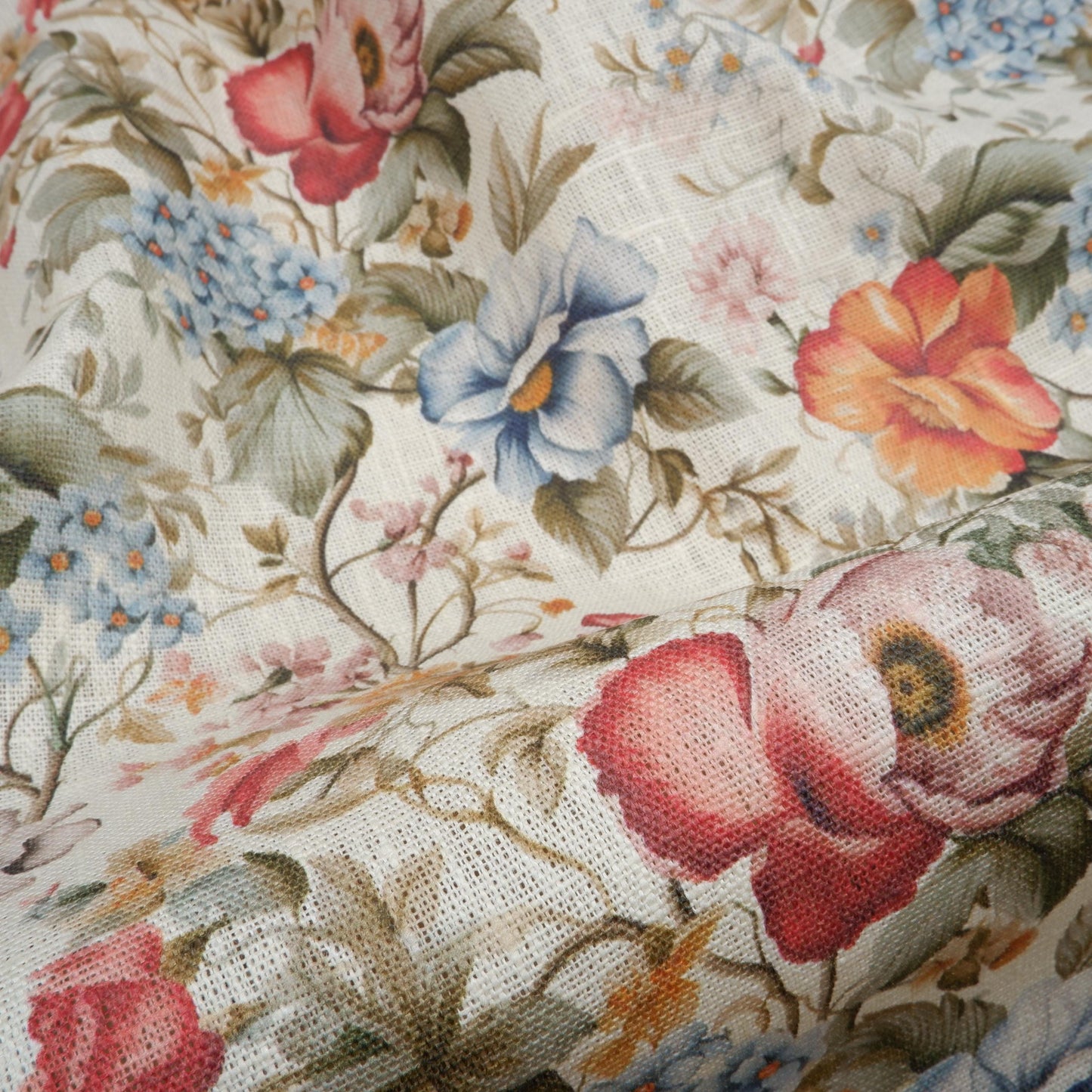 100% LINEN floral print French roses, white linen fabric with French provence print for upholstery home decor clothing
