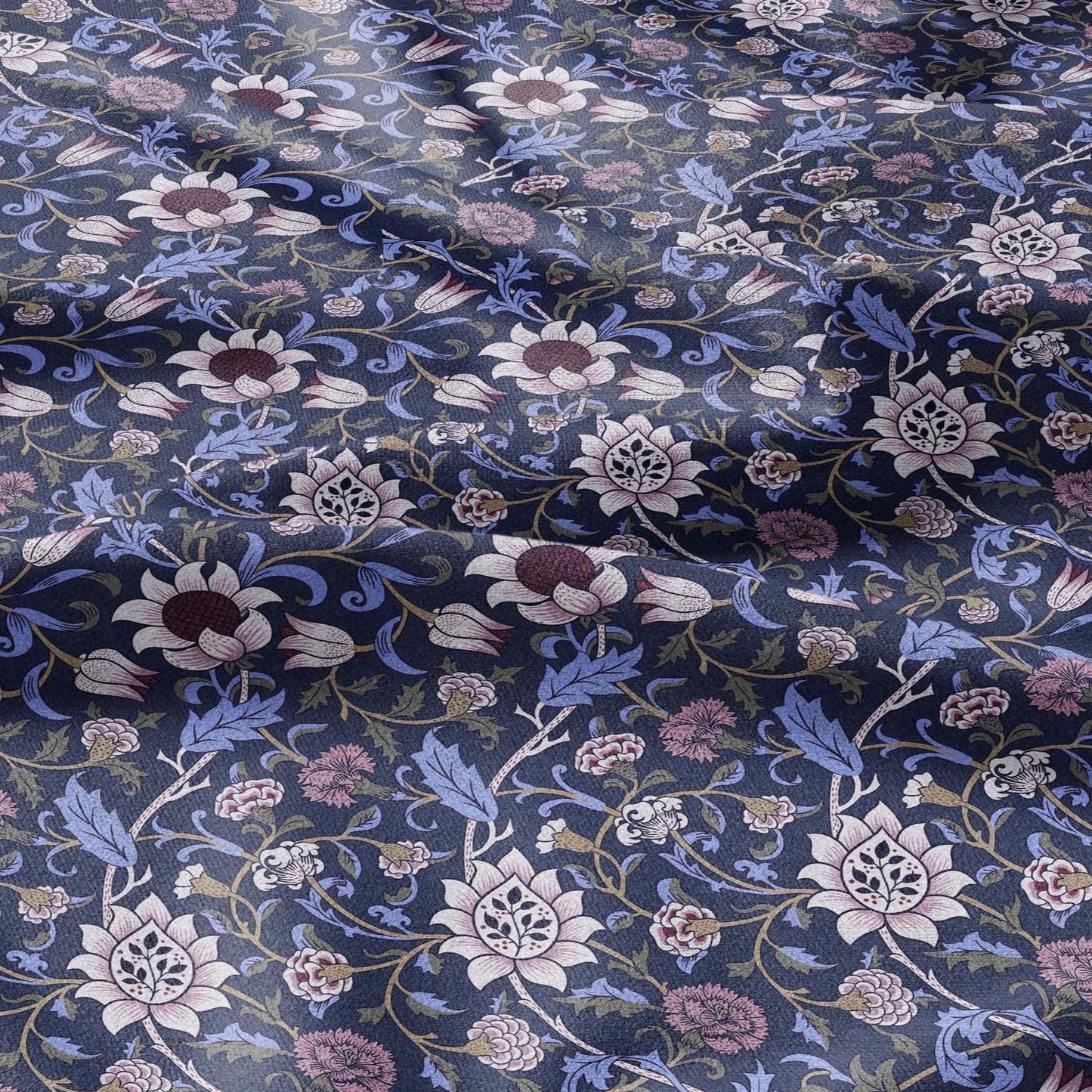 100% linen fabric William Morris EVENLODE print - Victorian Art crafts Historical pattern 2529