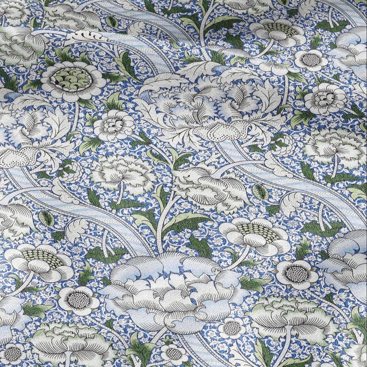 William Morris Wandle blue print on 100% LINEN - Victorian Art crafts linen Fabric - botanical Historical upholstery home textile