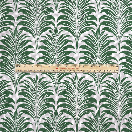100% LINEN Fabric UPHOLSTERY 12oz - green palm leaves block print on oatmeal linen - Modern vintage Victorian floral upholstery 2306