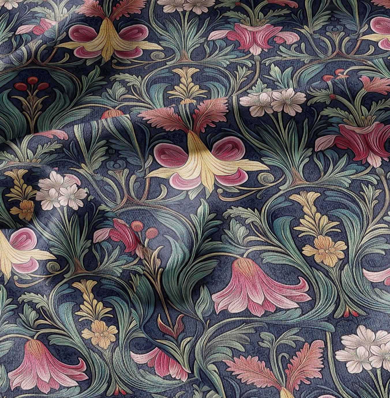 100% LINEN Fabric Art deco floral - botanical linen Fabric LithuanianLinen for upholstery dressmaking curtains home textile Art Noveau
