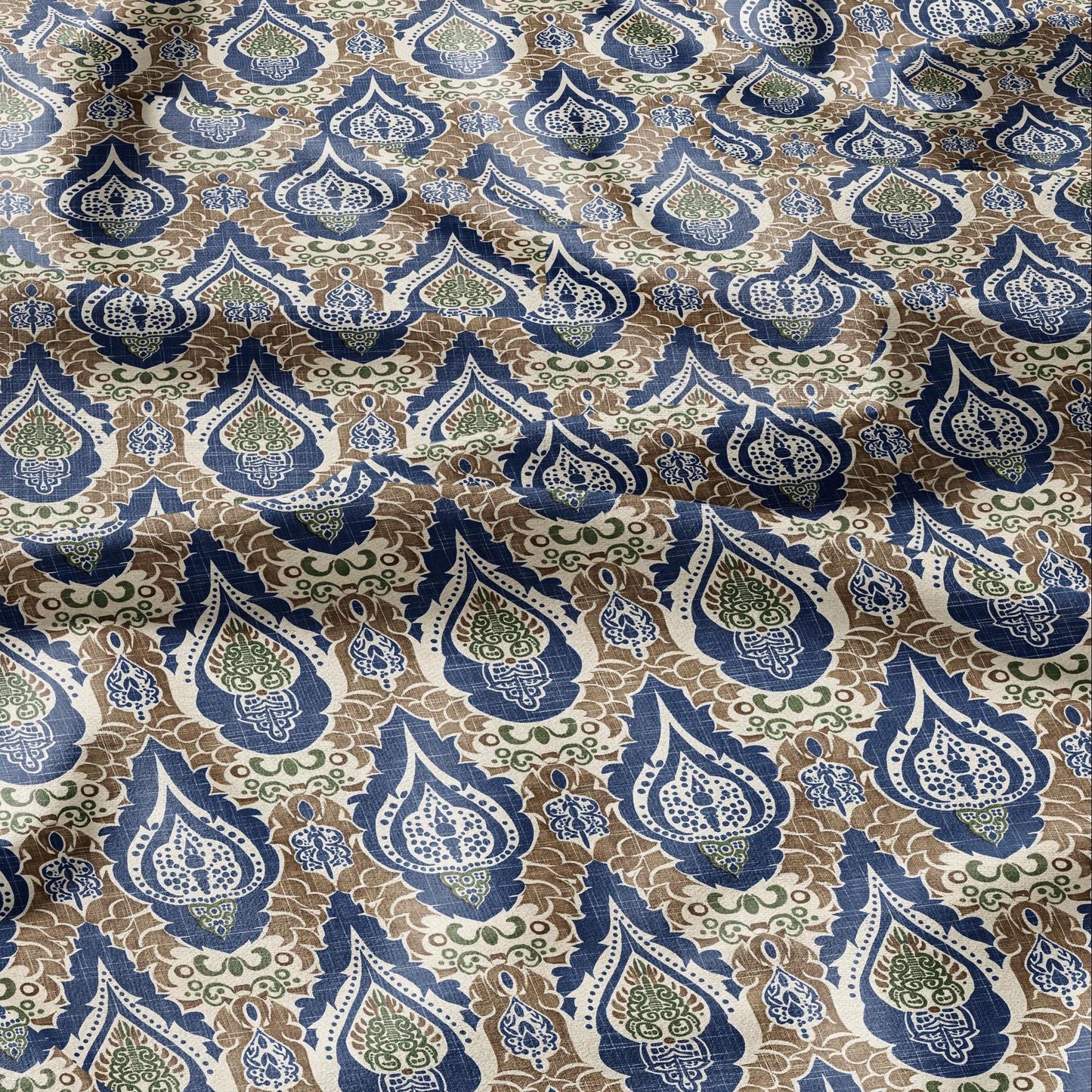 100% linen Vintage Brown Paisley Print fabric for Curtain Upholstery Cushion - Vintage Indian block print fabric for dress making sewing