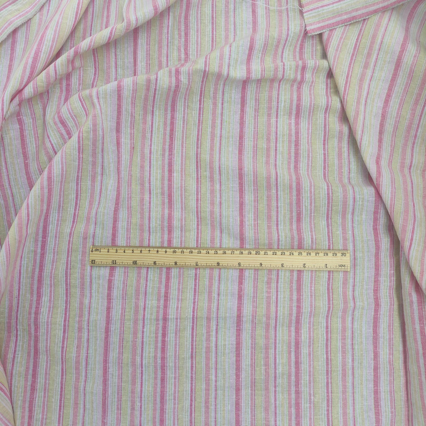 Premium Linen Fabric Santorini striped pink | Midweight multicolor stripes | fabric for home textile curtains tablecloth T137