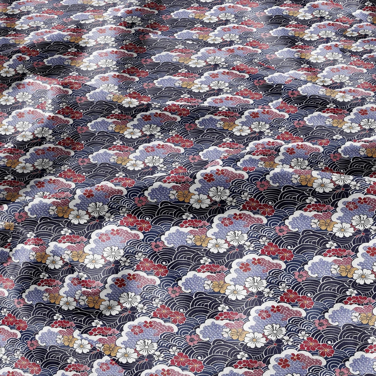 100% LINEN Fabric Japanese Ikigai Print- Kimono print linen Fabric by the Yard LithuanianLinen upholstery dressmaking curtains home textile
