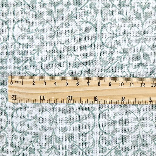 100% LINEN Fabric block print sage green on white - heavy linen fabric for upholstery home decor or medium for clothing 2559