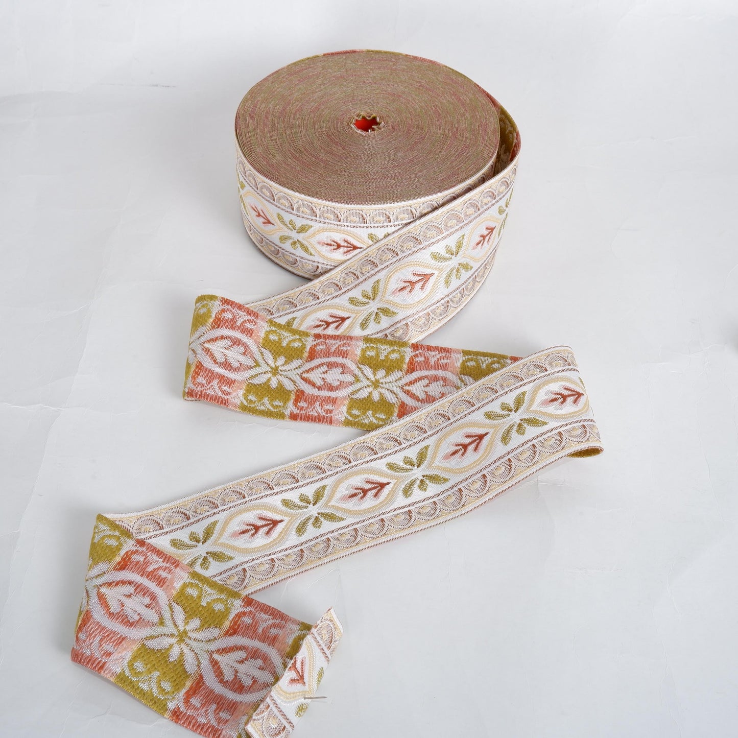 Jacquard woven fabric trim - Ribbon width 60 mm or 2.3" - Pale pink Decorative webbing Tape Trim