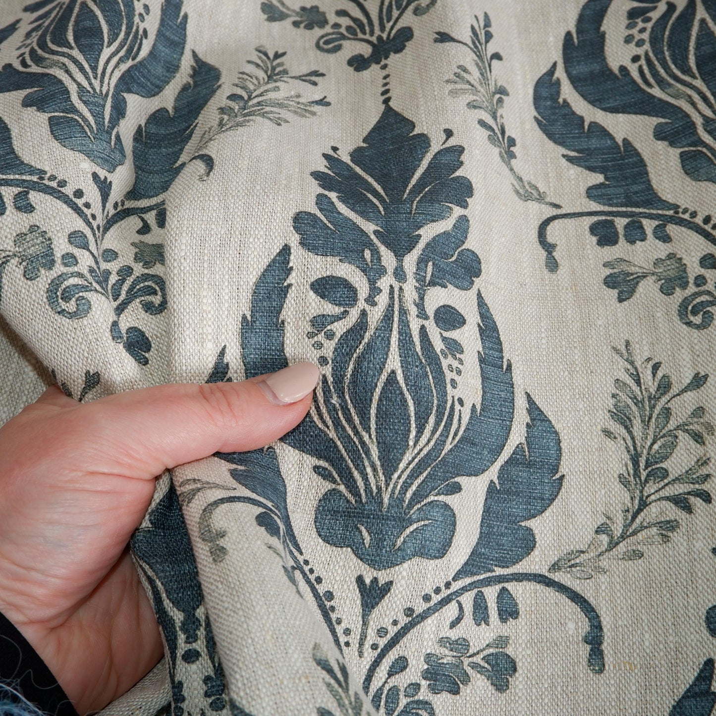 100% LINEN Fabric floral block print - Châteaucore Rustic French Charm print on oatmeal linen for upholstery curtains dress making 2001