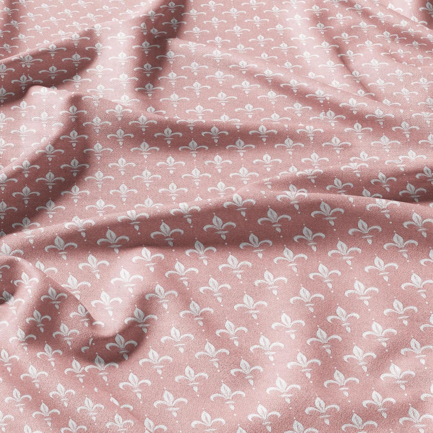 100% LINEN Fabric Fleur de lis print, linen fabric with pale pink french print, heavy linen fabric for upholstery home decor