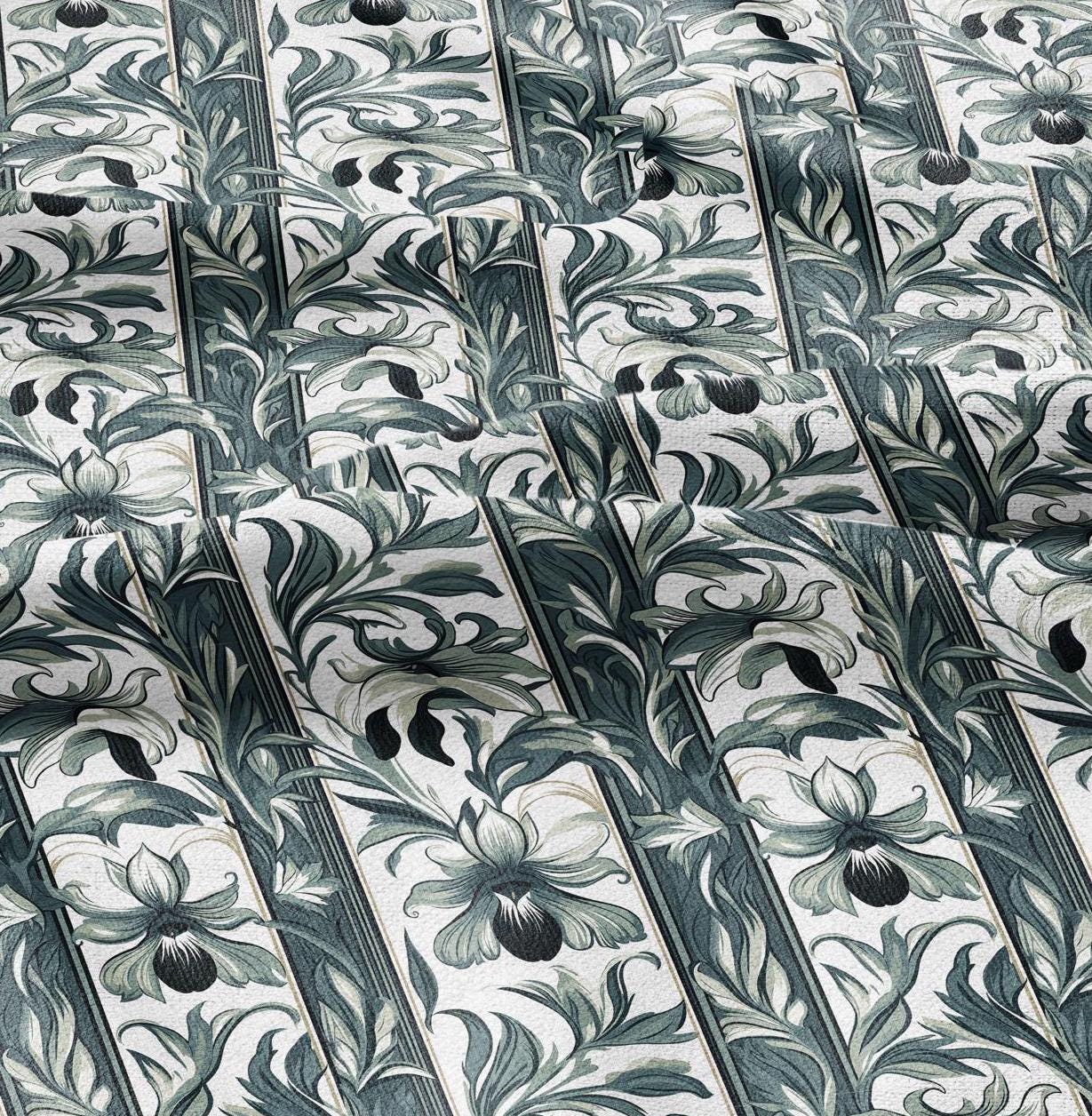 100% LINEN Fabric Art deco floral - narcissus botanical linen Fabric for upholstery dressmaking curtains home textile Art Nouveau