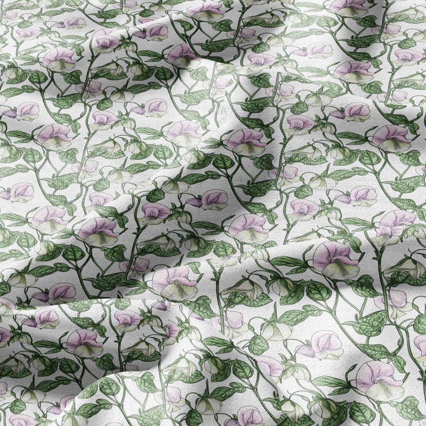 100% LINEN Sweet PEA Art and Crafts Fabric - flax linen fabric botanical floral for cushion curtains dress making