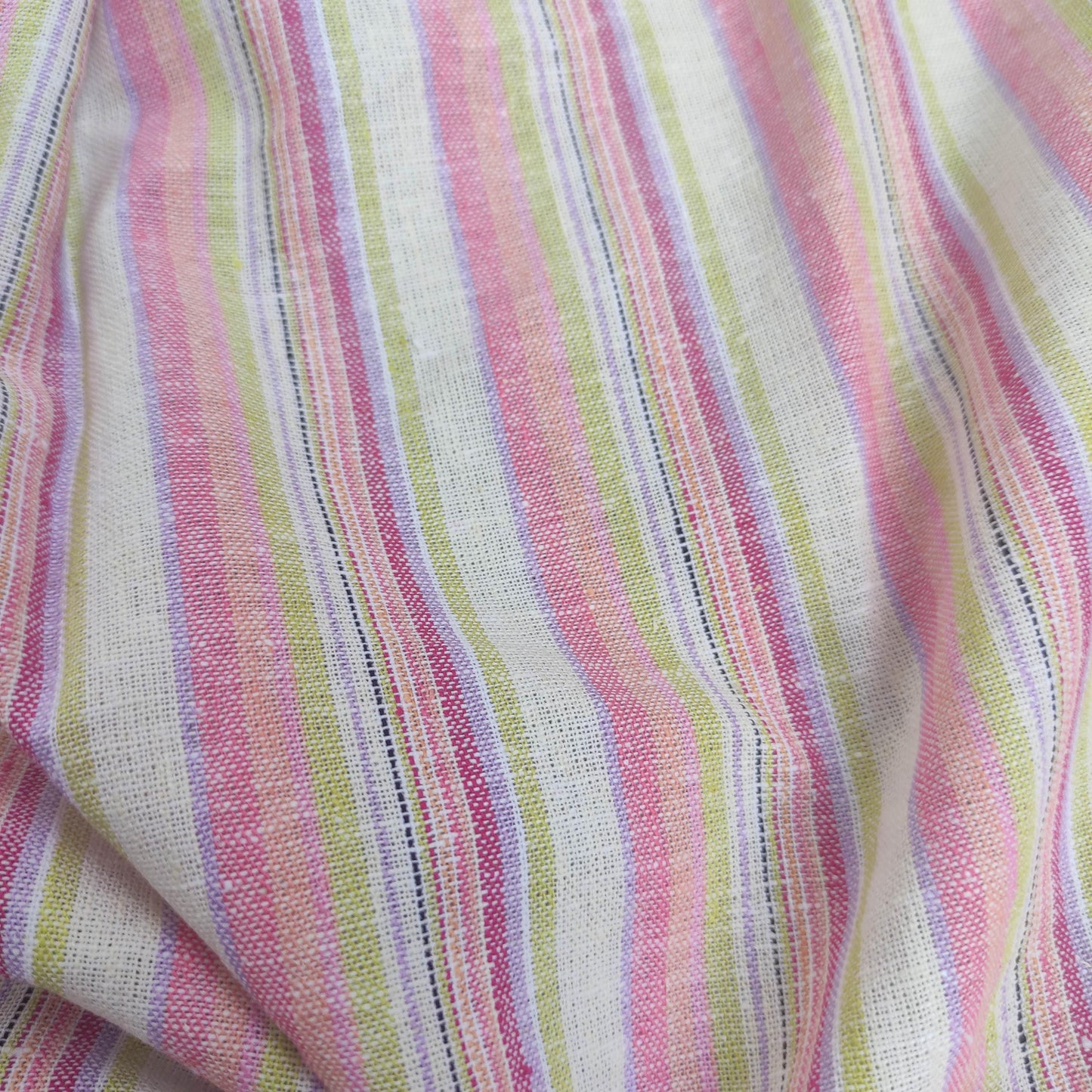 Premium Linen Fabric Santorini striped pink | Midweight multicolor stripes | fabric for home textile curtains tablecloth T132