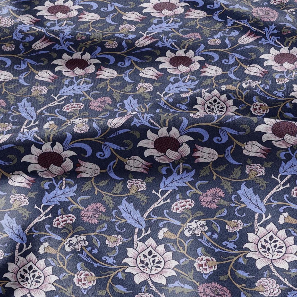 100% linen fabric William Morris EVENLODE print - Victorian Art crafts Historical pattern 2529