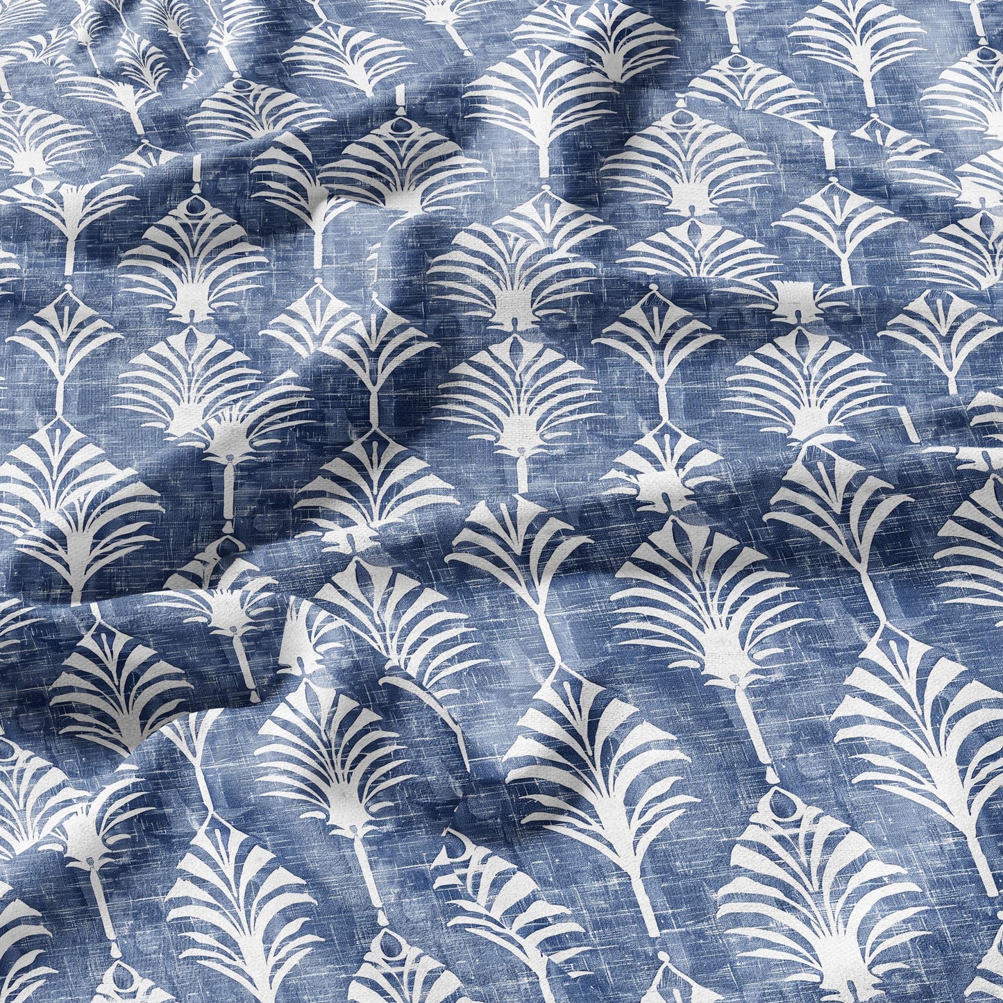 100% LINEN Fabric floral green palm trees print linen - blue linen botanical fabric for upholstery home decor dress making