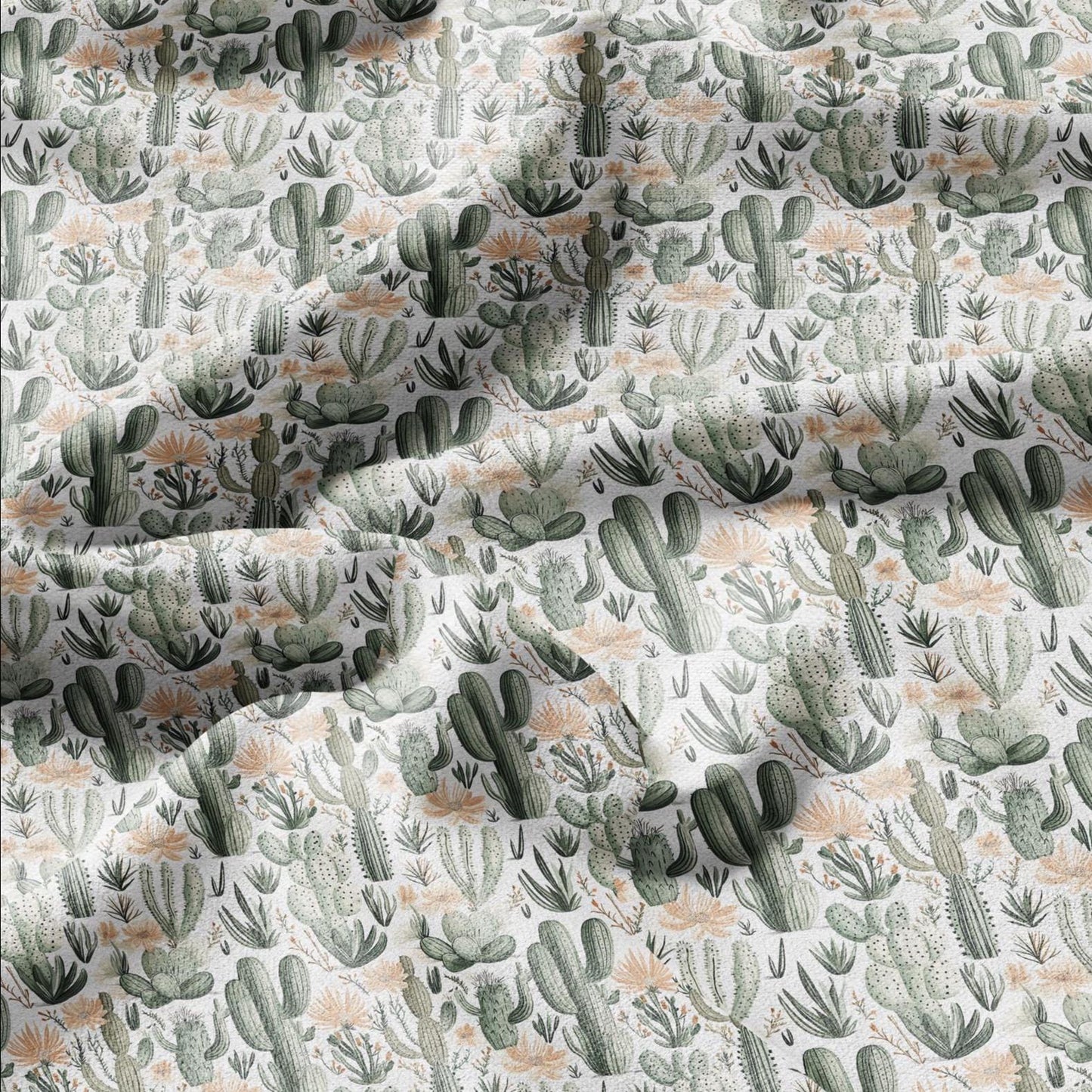 100% LINEN Fabric green Cactus - botanical flax fabric Greenery print upholstery dressmaking clothing - Tropical Desert fabric 2094
