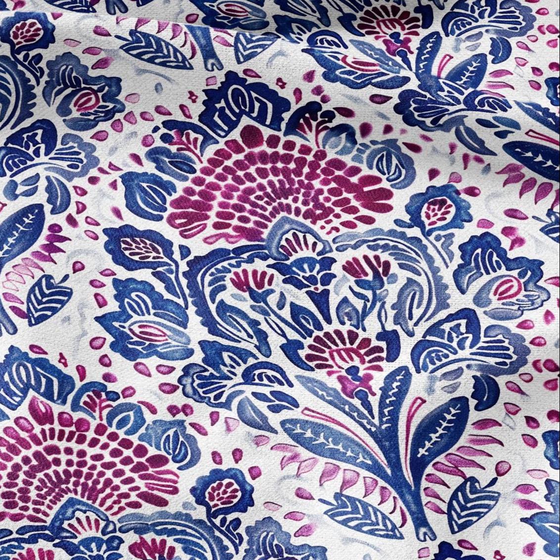 100% LINEN Fabric block print indigo blue red on white - floral print heavy linen fabric for upholstery home decor 2022