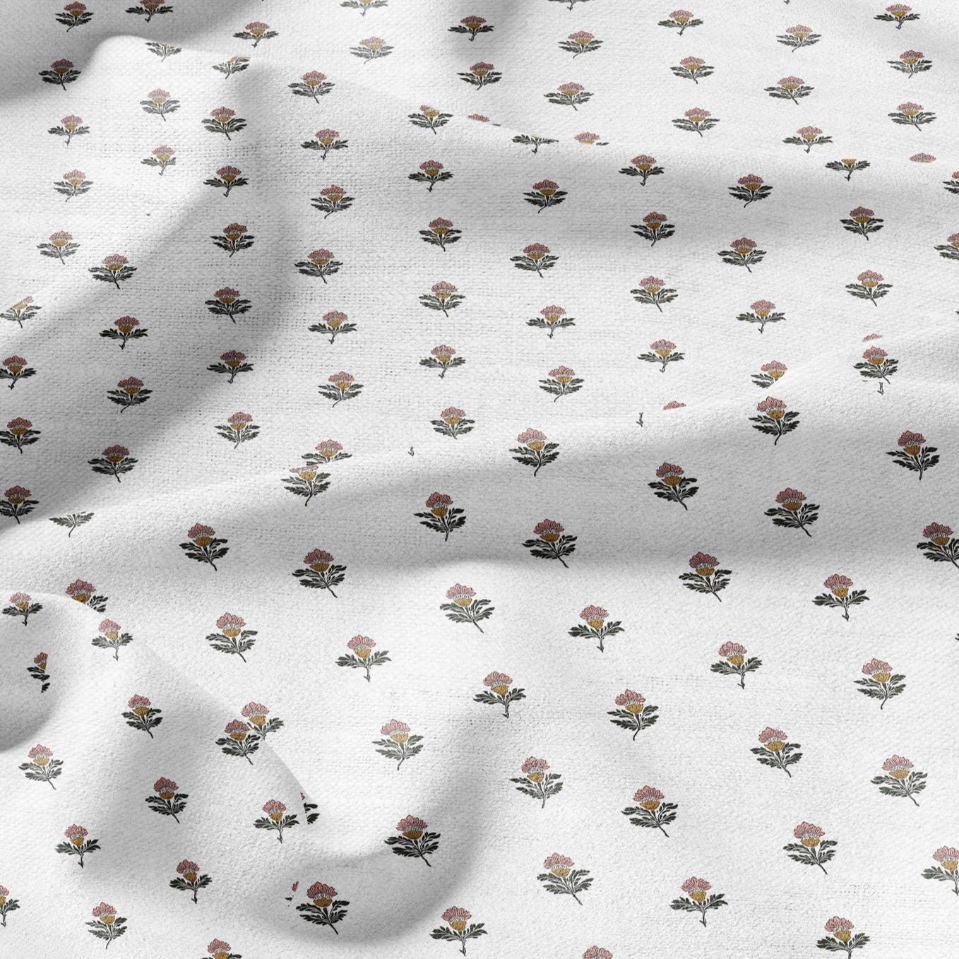 100% LINEN Fabric block print green red on white - linen fabric with floral print -heavy linen fabric for upholstery home decor