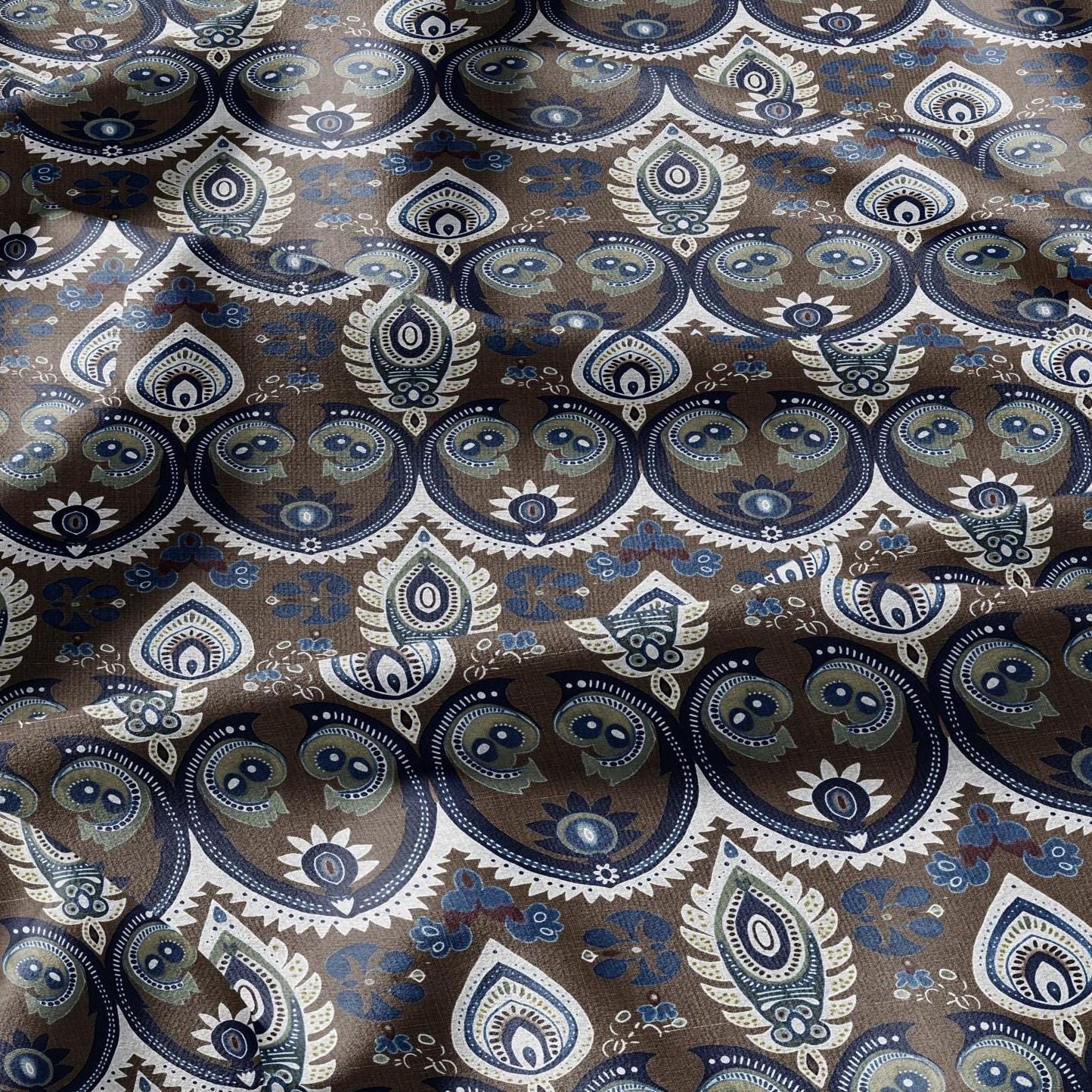 100% linen Vintage Brown Paisley Print fabric for Curtain Upholstery Cushion - Vintage Indian block print fabric for dress making sewing