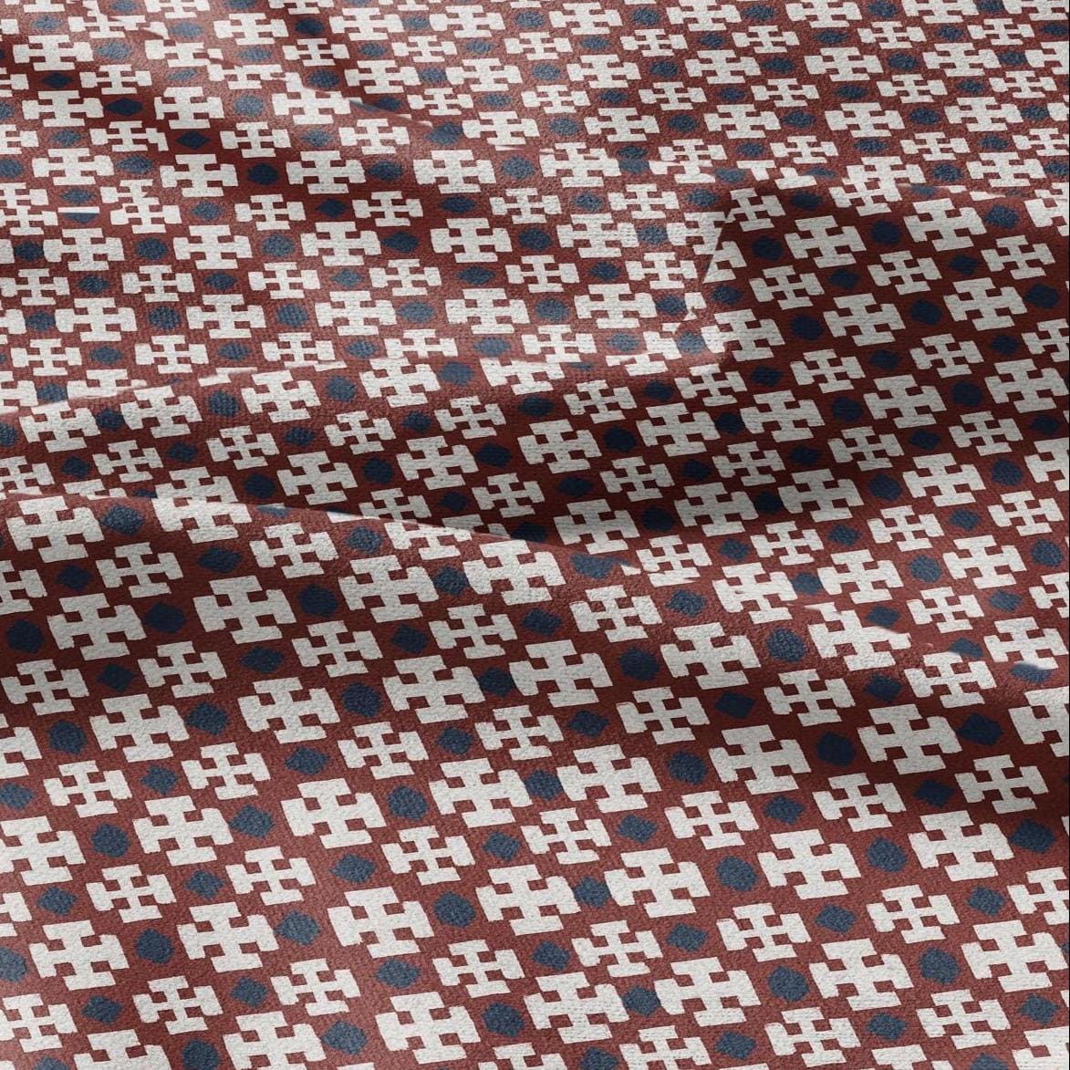 100% LINEN Fabric block Cross Fabric - indigo blue red X print on white - heavy linen fabric for upholstery home decor 2588